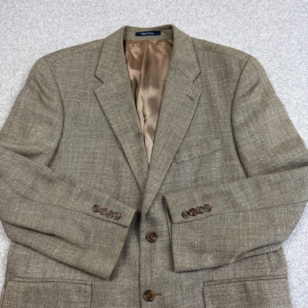 Chaps Ralph Lauren Silk Blend Herringbone Blazer Mens 42R Sport Coat Beige Black